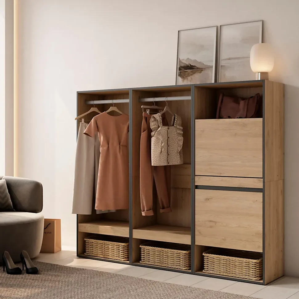 Armoire Vestiaire ouvert meuble chaussures 180x35x145cm couleur chêne