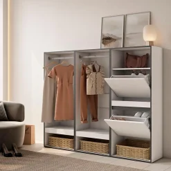 Armoire Vestiaire ouvert meuble chaussures 180x35x145cm couleur blanc