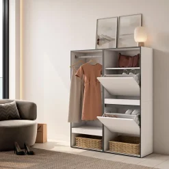 Armoire Vestiaire ouvert meuble chaussures 120x35x145cm couleur blanc