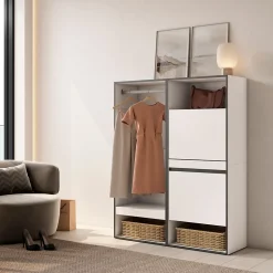 Armoire Vestiaire ouvert meuble chaussures 120x35x145cm couleur blanc