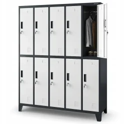 Armoire vestiaire pour vêtements de travail, 10 portes BARTEK, 900 x 1850 x 500 mm, blanc anthracite