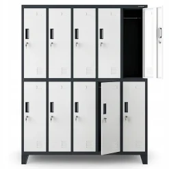 Armoire vestiaire pour vêtements de travail, 10 portes BARTEK, 900 x 1850 x 500 mm, blanc anthracite