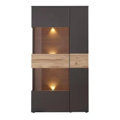 Armoire vitrée 2 portes ouverture gauche décor bois et gris - MARBELLA