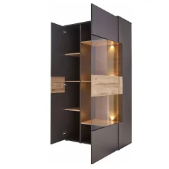 Armoire vitrée 2 portes ouverture droite décor bois et gris - MARBELLA