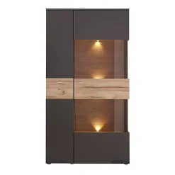 Armoire vitrée 2 portes ouverture droite décor bois et gris - MARBELLA