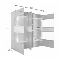 Armoire vitrine 150 cm 3 portes décor bois clair et gris - MARBELLA
