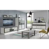 Armoire vitrine 2 portes blanc laqué décor gris béton et LED - CALVI