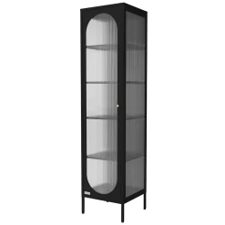 Armoire vitrine 42x175x40 cm, noir, vitrine étroite avec 5 étagères et 1 porte