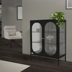 Armoire vitrine 80x102,5x40 cm, noir, vitrine avec 3 étagères/rayons & 2 portes