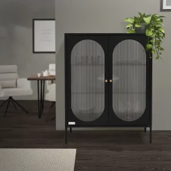 Armoire vitrine 80x102,5x40 cm, noir, vitrine avec 3 étagères/rayons & 2 portes