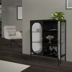 Armoire vitrine 80x102,5x40 cm, noir, vitrine avec 3 étagères/rayons & 2 portes