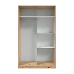 Armoire Waterbury, Armoire de chambre avec 2 portes, Armoire avec 3 Etageres et tringle à vêtements, 120x50h200 cm, Blanc et Chêne