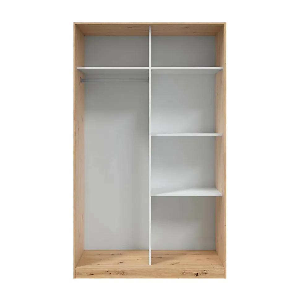 Armoire Waterbury, Armoire de chambre avec 2 portes, Armoire avec 3 Etageres et tringle à vêtements, 120x50h200 cm, Blanc et Chêne