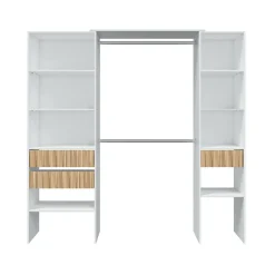 Armoire Worland, Meubles de chambre à coucher, Armoire à vêtements avec Etageres et 3 tiroirs, 196x40h187 cm, Blanc et Chêne