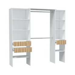 Armoire Worland, Meubles de chambre à coucher, Armoire à vêtements avec Etageres et 3 tiroirs, 196x40h187 cm, Blanc et Chêne