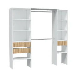Armoire Worland, Meubles de chambre à coucher, Armoire à vêtements avec Etageres et 3 tiroirs, 196x40h187 cm, Blanc et Chêne
