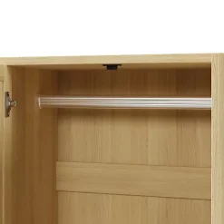 Armoire 120x50x180cm - Étagères ouvertes et tringles à vêtements - 2 portes et 2 tiroirs en rotin - style campagnard - Naturel
