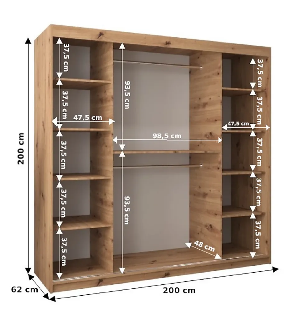 Armoire York 1 a portes coulissantes H. 200 x L. 200 x P. 62 2 portes
