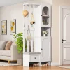 Armoires compactes d'entrée,85x33,5x200cm,blanc, avec 2 armoires, verre trempé, banc à chaussures rembourré