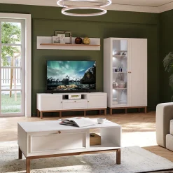 Armoirette vitrée décor gris et chêne avec portes réversibles - UDINE