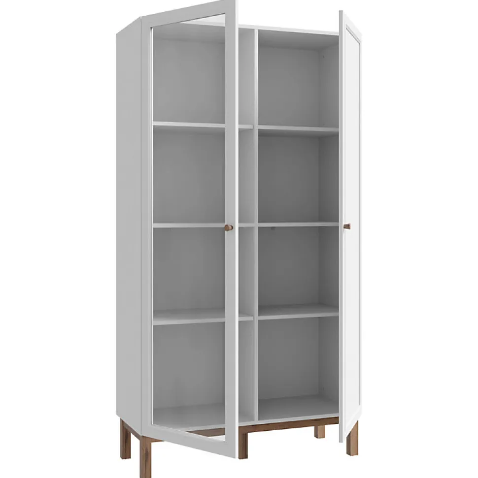 Armoirette vitrée décor gris et chêne avec portes réversibles - UDINE