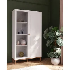 Armoirette vitrée décor gris et chêne avec portes réversibles - UDINE