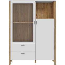 Armoirette vitrée H. 152 cm avec décor gris clair et chêne - DEVONNE