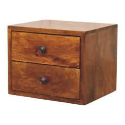 Artisan Furniture Bois massif Solis châtaignier table de chevet à fixation murale, 2 tiroirs, marron foncé