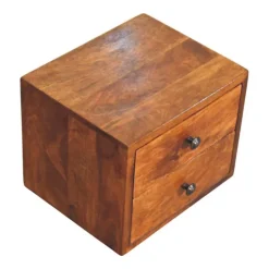 Artisan Furniture Bois massif Solis châtaignier table de chevet à fixation murale, 2 tiroirs, marron foncé
