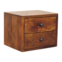 Artisan Furniture Bois massif Solis châtaignier table de chevet à fixation murale, 2 tiroirs, marron foncé