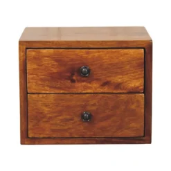 Artisan Furniture Bois massif Solis châtaignier table de chevet à fixation murale, 2 tiroirs, marron foncé