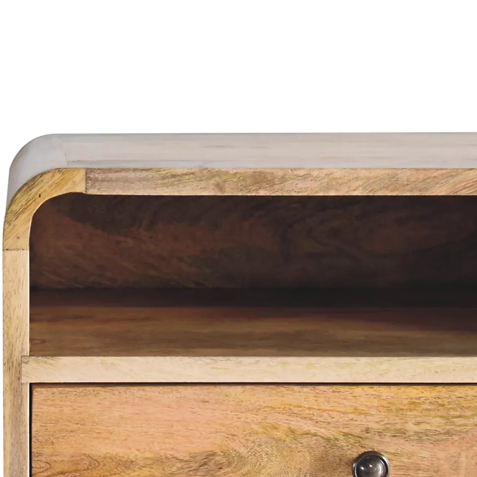 Artisan Furniture Bois massif Large effet chêne Curve table de chevet suspendue, 1 tiroir et niche ouverte, beige