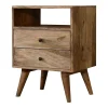 Artisan Furniture Bois massif Classic effet chêne table de chevet, 2 tiroirs, 1 niche ouverte, marron