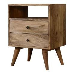 Artisan Furniture Bois massif Classic effet chêne table de chevet, 2 tiroirs, 1 niche ouverte, marron