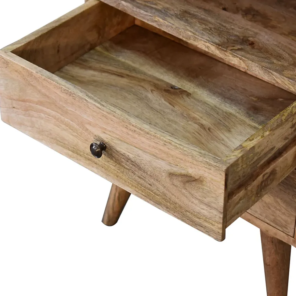 Artisan Furniture Bois massif Classic effet chêne table de chevet, 2 tiroirs, 1 niche ouverte, marron