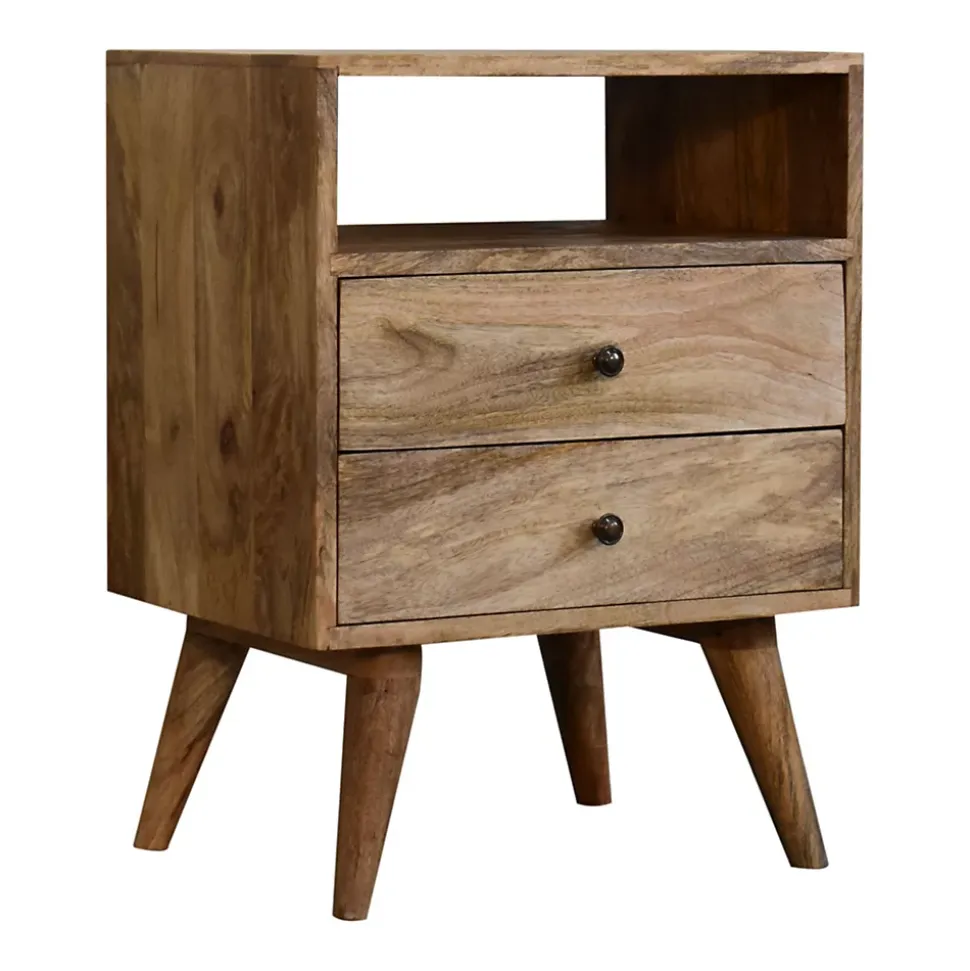 Artisan Furniture Bois massif Classic effet chêne table de chevet, 2 tiroirs, 1 niche ouverte, marron