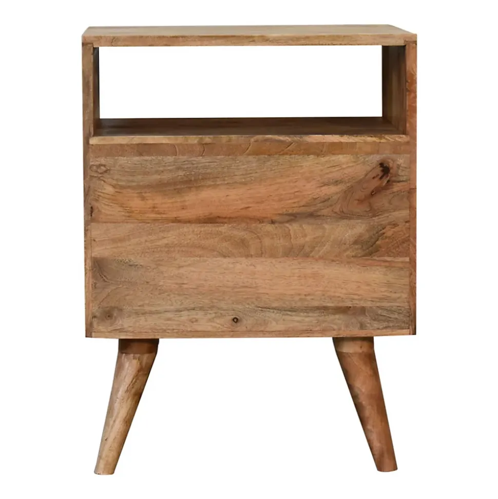 Artisan Furniture Bois massif Classic effet chêne table de chevet, 2 tiroirs, 1 niche ouverte, marron