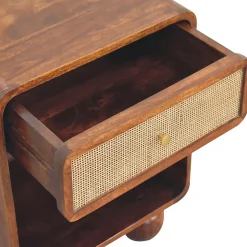 Artisan Furniture Bois massif châtaignier ouvert tressé table de chevet, 1 tiroir, marron foncé
