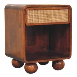 Artisan Furniture Bois massif châtaignier ouvert tressé table de chevet, 1 tiroir, marron foncé