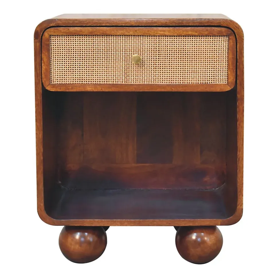 Artisan Furniture Bois massif châtaignier ouvert tressé table de chevet, 1 tiroir, marron foncé