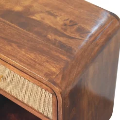 Artisan Furniture Bois massif châtaignier ouvert tressé table de chevet, 1 tiroir, marron foncé