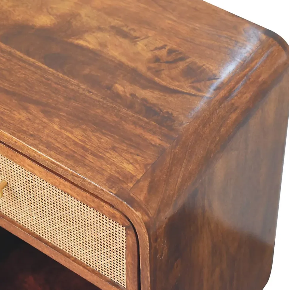Artisan Furniture Bois massif châtaignier ouvert tressé table de chevet, 1 tiroir, marron foncé