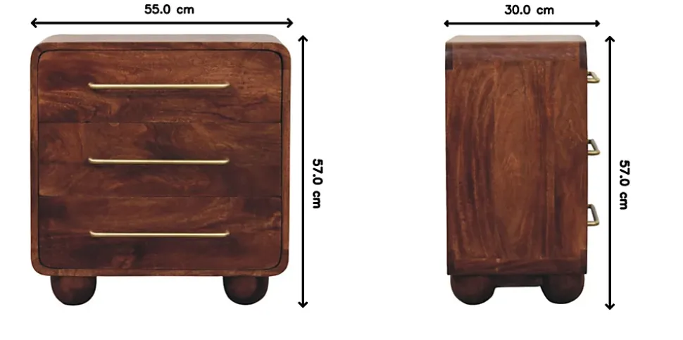 Artisan Furniture Bois massif 3 tiroir arrondi commode, marron