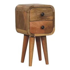 Artisan Furniture Bois massif Extra Mini courbé effet chêne table de chevet, 2 tiroirs, beige