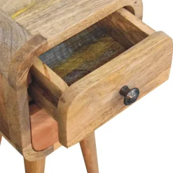 Artisan Furniture Bois massif Extra Mini courbé effet chêne table de chevet, 2 tiroirs, beige