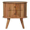 Artisan Furniture Bois massif Soba Nordic table de chevet, 2 tiroirs, beige