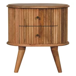 Artisan Furniture Bois massif Soba Nordic table de chevet, 2 tiroirs, beige