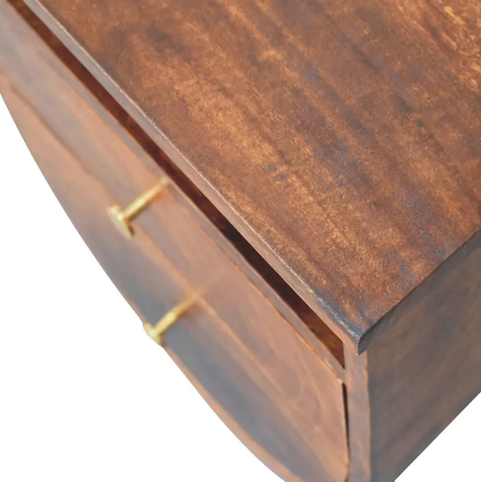 Artisan Furniture Bois massif Split châtaignier table de chevet, 2 tiroirs, 1 étagère, marron foncé