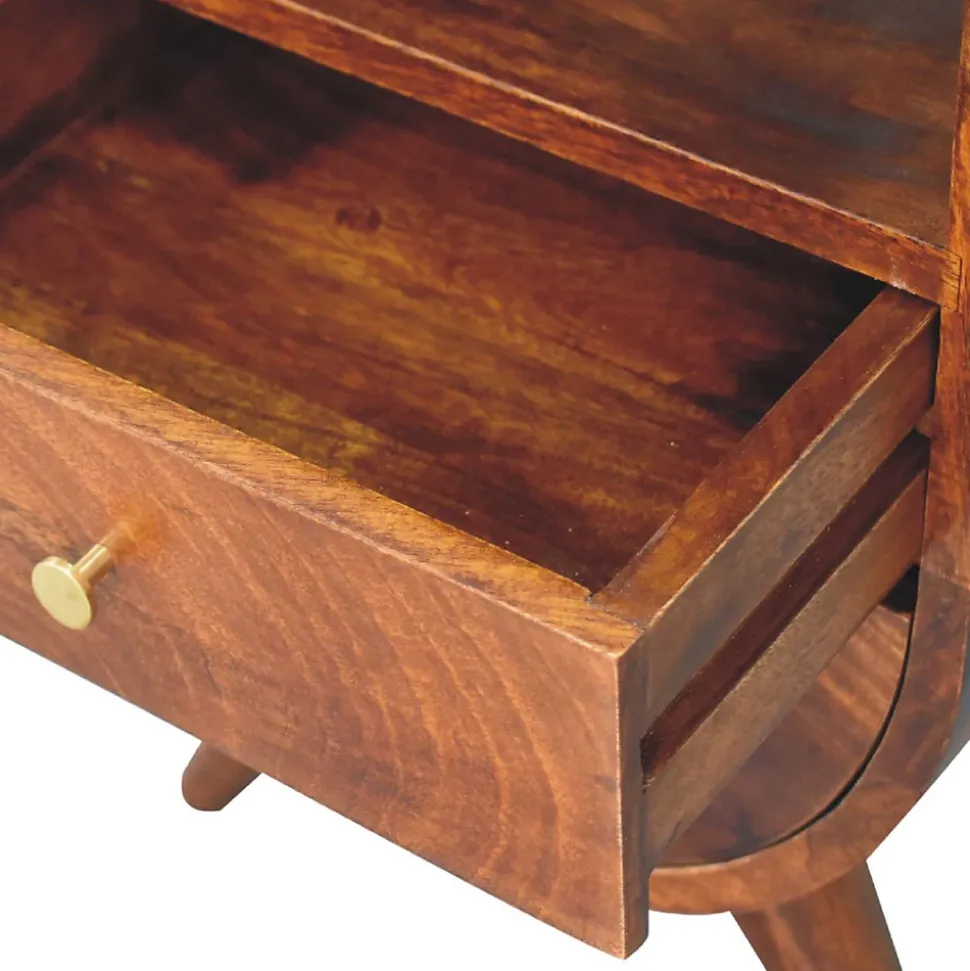 Artisan Furniture Bois massif Split châtaignier table de chevet, 2 tiroirs, 1 étagère, marron foncé