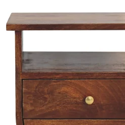 Artisan Furniture Bois massif Split châtaignier table de chevet, 2 tiroirs, 1 étagère, marron foncé